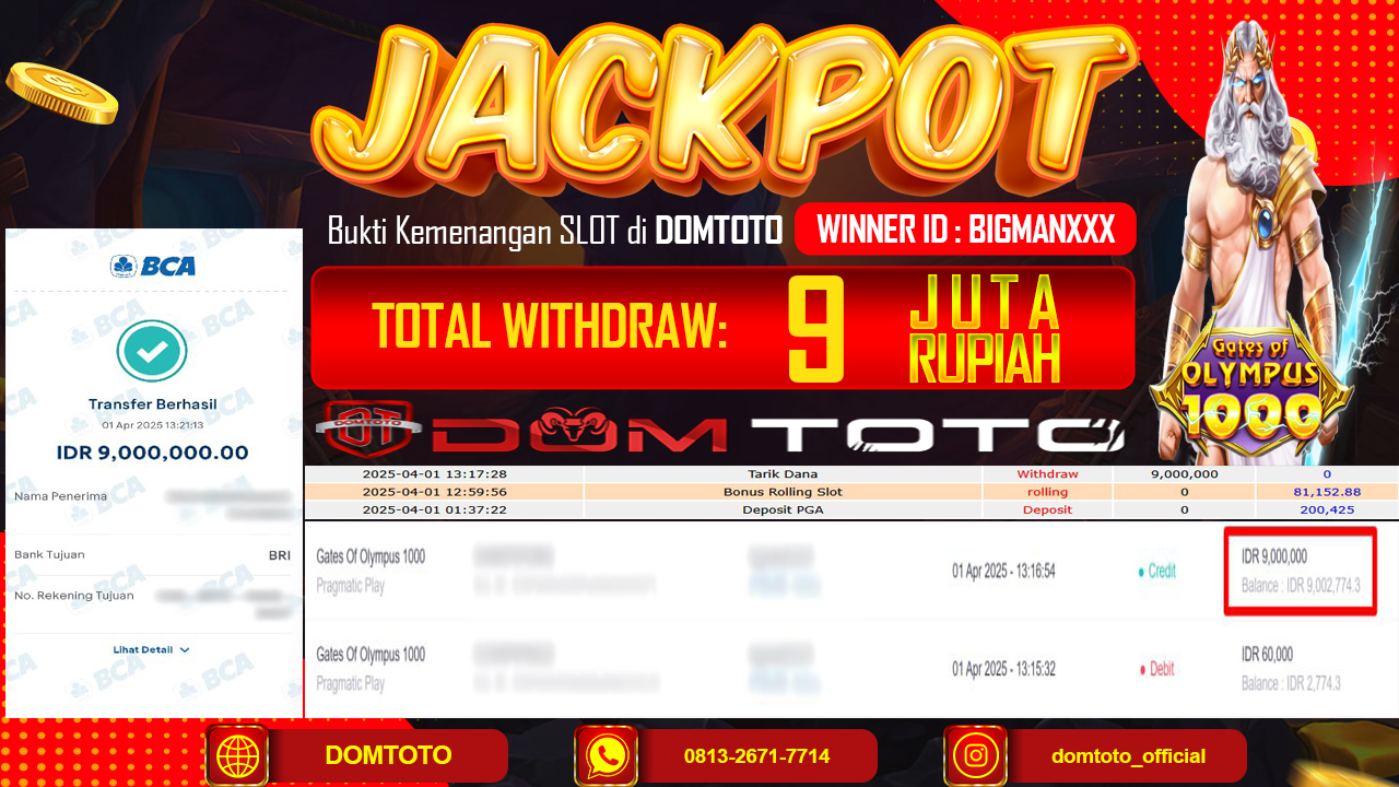 JACKPOT SLOT GATE OF OLYMPUS 1000  01 APRIL 2025